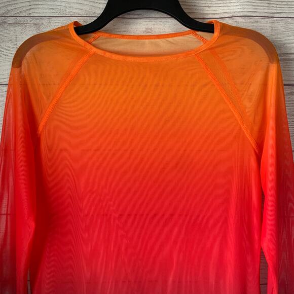 Kate Kasin Orange and Purple Ombre Sheer Mesh Long Sleeve Shirt Rave Swim Cover - Picture 2 of 16